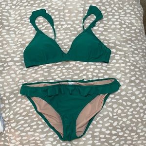 J.Crew Green Ruffle Bikini